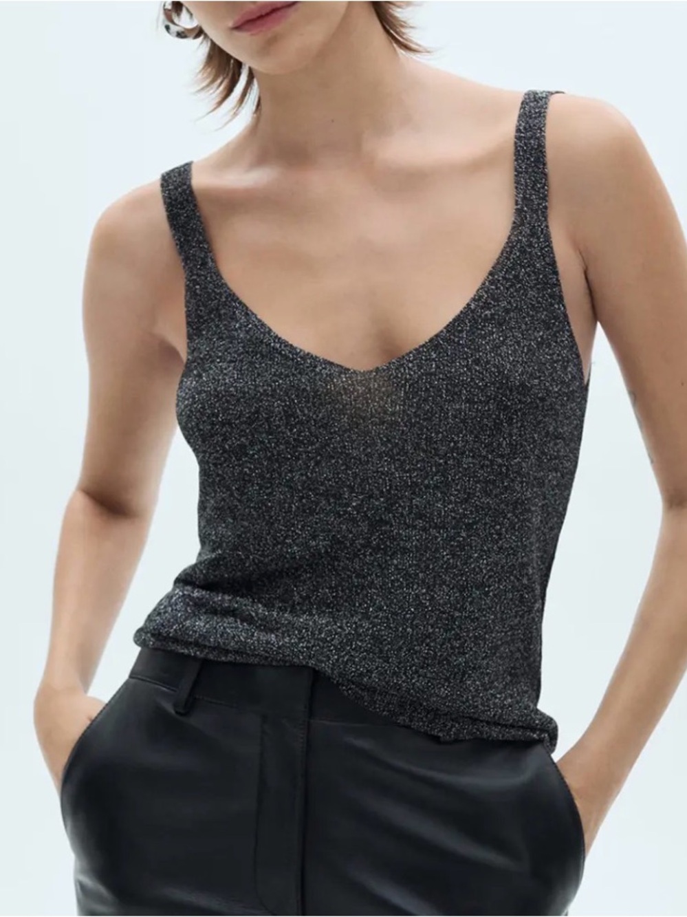 Mango Metallic Knit Tank Top – Silver‑Black, Size XS (NWT)